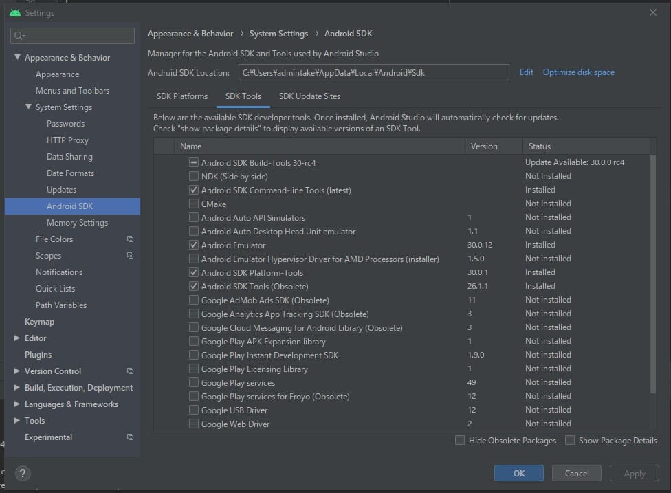 Android Studio Setting画面
